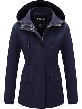 Women's Navy Blue Cotton Anorak Lightweight Casual Military Safari Jackets